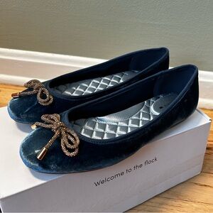 Birdies‎ THE HUMMINGBIRD Brandy Velvet Jeweled Bow Blue Women’s 7 Ballet Flats